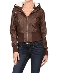 Apparel: WHITE APPAREL Womens Hooded Faux Leather Jacket - Brown - Large