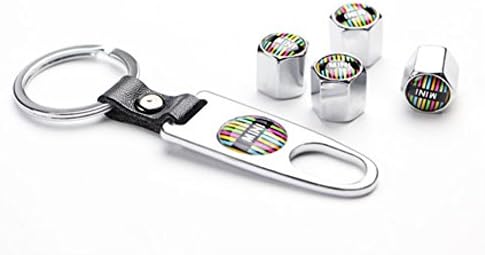 MJACK 4Pcs Chrome Tire Stem Valve Caps&amp; Chrome Wrench Keychain Combo Set