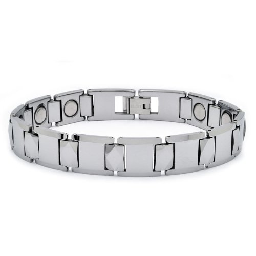 Tungsten Carbide Bio-Magnetic Faceted Link with Diamond Shape Center Links – 12MM 8 Inches