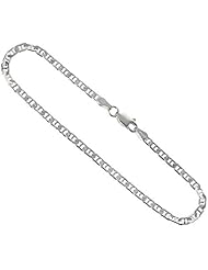 Sterling Silver Italian Flat Mariner Chain Necklaces & Bracelets 3mm Nickel Free, sizes 7 - 30 inch