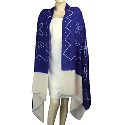 Tie & Dye Evening Wrap Designer Shawl in Wool Fabric 80 x 35 inches