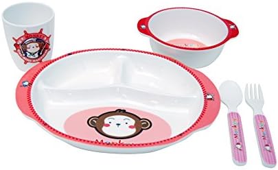 Kitchen Elements Children's Monkey 5-Piece Dinner Set, Red