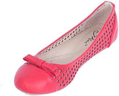 Women Double Bow Mesh Ballerina Red Flats, 6