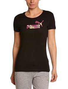PUMA Large Logo Tee - Camiseta para mujer, color negro, talla L