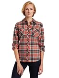 Dickies Women's Long Sleeve Plaid Flannel Shirt, Sunset Orange/Chestnut Brown Plaid, X-Small