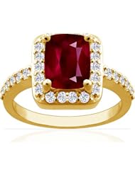 14K Yellow Gold Cushion Cut Ruby Ring With Sidestones