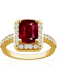 18K Yellow Gold Cushion Cut Ruby Ring With Sidestones