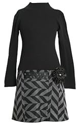 Girls Long Sleeves Applique Belted Cutout Knee Length Geometric Print Cotton/Nylon/Polyester/Rayon/Spandex/Knit Turtleneck  Dress With a Ribbon 