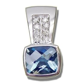 .10 CT 8MM CHECKERCUT BLUE TOPAZ WHITE GOLD PENDANT