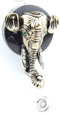 Gold Elephant ID Badge Holder w/ Retractable Pull Reel and Crystal Rhinestones