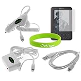 CrazyOnDigital Kindle 3 Accessories Auto Car + Home Wall with sync and charge Data Cable. Bonus wristband included