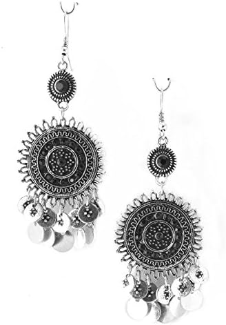 Bling Bar Textured Circle Earrings (ANTIQUE SILVER)