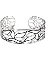 Lux Sterling Silver Genuine Black Spinel And Diamond Hinged Cuff Bracelet