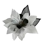 WHITE/BLACK FANCY HAT FEATHER APPLIQUE BROOCH