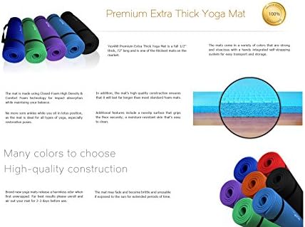 Yes4All Premium 1/2-Inch Extra Thick w/ 68" / 72" x 24-Inch High Density Durable Close-foam Tech. Exercise Yoga Mat w/ Carry Strap - Best Quality In Class