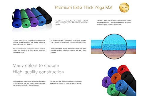 Yes4All Premium 1/2-Inch Extra Thick w/ 68" / 72" x 24-Inch High Density Durable Close-foam Tech. Exercise Yoga Mat w/ Carry Strap - Best Quality In Class