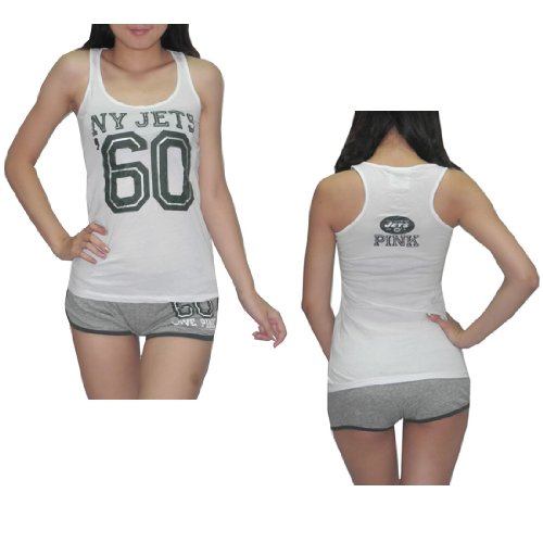 Womens Pink Victoria's Secret NFL New York Jets #60 Sports Tank Top and Shorts Set - White & Grey (Size: M) at Amazon.com
