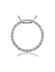 Rhodium Plated Sterling Silver White CZ Circle of Life Pendant 16" Necklace - Red Gift Box Included