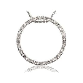Rhodium Plated Sterling Silver White CZ Circle of Life Pendant 18" Necklace - Gift... by Necklaces