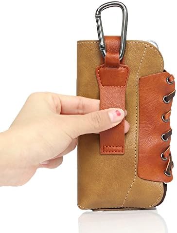 TRF Rhino Leather Waist Pack Climbing Hiking Universal Phone Holster with Carabiner for iphone 6/6s and More Devices up to 5.7 inch (khaki)