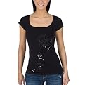 Deco Floral Sequin Swoosh Graphic Tee - Black