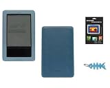 Blue Silicone Skin Case Cover + LCD Screen Protector + Light Blue Fishbone Style Keychain for the Nook, Barnes and Nobles Electronic eBook Reader
