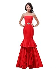 Strapless Mermaid Taffeta Sleeveless  Beaded Floor Length Prom Dress  With Ruffles