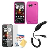 Hot Pink Silicone Case / Skin / Cover, LCD Screen Guard / Protector & Car Charger for HTC Droid Incredible ADR6300