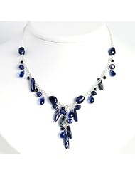 Sterling Silver Blue Sandstone/Dark Blue Cultured Pearl Necklace