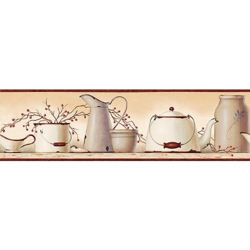 Burgundy Country Enamelware Wallpaper Border