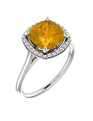 Platinum 8.00x8.00mm Antique Cushion Cut Citrine and Diamond Halo-Style Ring -- LIFETIME WARRANTY