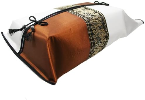 Phumpanya Brown &amp; Ivory Silk Kleenex Tissue Box Cover Holder with Thai Elephants Stripe Gift Recommend