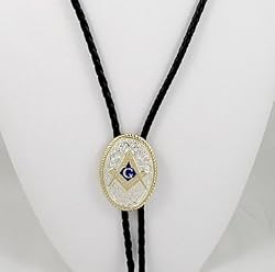 Sterling Silver/Gold Plated Blue Enamel Masonic Bolo Tie