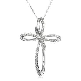 10k Choice of White or Yellow Gold Diamond Cross Pendant  (1/5 cttw, I-J Color, I3 Clarity)