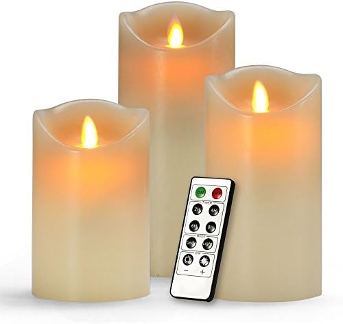 Flameless Candles 4" 5" 6" Set of 3 Ivory Dripless Real Wax Pillars Include Realistic Dancing LED Flames and 10-key Remote Control with 24-hour Timer Function