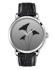 SPRAWL Aanalog Fashion Series Silver Ladies Watches of Genuine Black Leather Strap,Unique Wrist Watch for Women Girls Designed with Three black morning glories