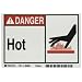 Brady 86808,  Equipment/Oem Labels, 3 1/2" Height x 5" Width, Black/Red on White, Legend "Hot"  (5 per Package)