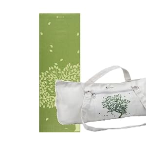 Gaiam Printed Yoga Mat and Mat Bag Set - Tree of Life, Green and White
