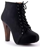 Qupid Puffin-06 Lace-Up Chunky Heel Bootie
