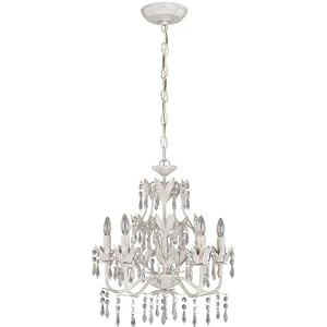 5 Lites Chandelier - Beige & Gold W Prism Crystals, B 60Wx5 by Visiondecor Furniture