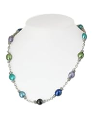 Honora "Peacock" Sterling Silver and Peacock Baroque Freshwater Cultured Pearl 18" Link Necklace LN5570PC18