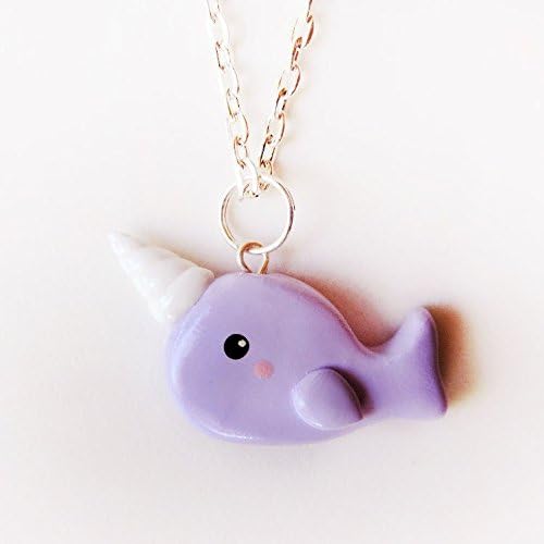 Handmade Polymer Clay Blue Narwhal Charm Necklace - Available in Blue, Purple or Pink (Pink)