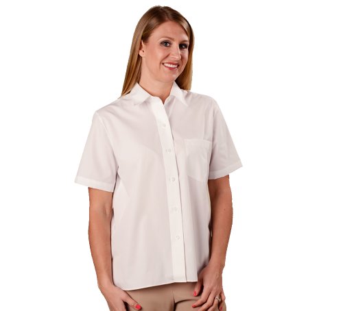 Foxcroft Wrinkle Free Short Sleeve Camp Shirt, Shaped Fit, White, Size 12