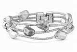 14K White Gold Matte-Finish Hand-Woven Multi-Strand Mesh Bracelet, Set with Polished and Matte-Finished Gold Nuggets.