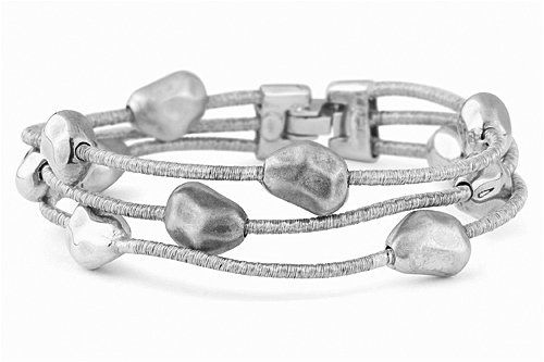 14K White Gold Matte-Finish Hand-Woven Multi-Strand Mesh Bracelet, Set with Polished and Matte-Finished Gold Nuggets.