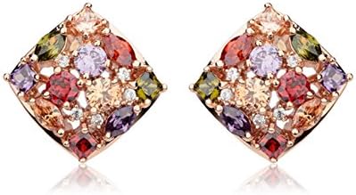 Earring Luxury 18k Rose Gold Stud Earrings with Colorful Zircon Crystal Women Engagement Bamoer Jewelry ER 05