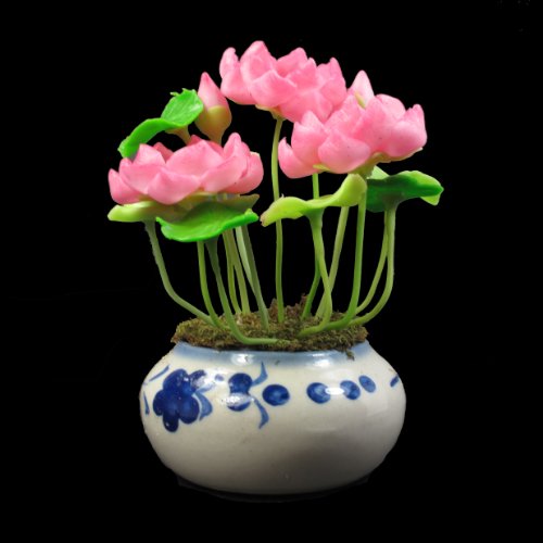 Miniature Clay Lotus Flowers, Pink, Approx. 3.5