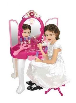 Kids Authority Deluxe Beauty Vanity Set With Stand and Working Hair Dryer - Pink Fairytale Vanity Mirror Set