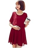 【TPGROWIN】 マタニティ ウェア 授乳服 ワンピース シフォン 授乳口付き 肩出し エレガント 出産 授乳 外出着 妊婦服 全4色 (XL, ワインレッド)