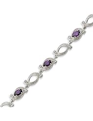 Sterling Silver Purple & Clear CZ Bracelet - 7.5 Inch